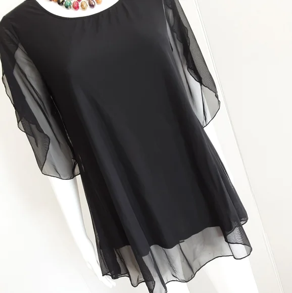 NWOT SESE CODE BLACK MESH TULIP TUNIC SLEEVE TOP - Picture 5 of 10